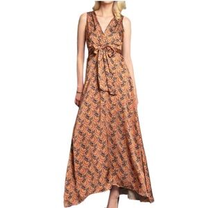Eva Franco Venice Dress La Traviata Maxi Sleeveless Long V Neck Tie Waist Boho S